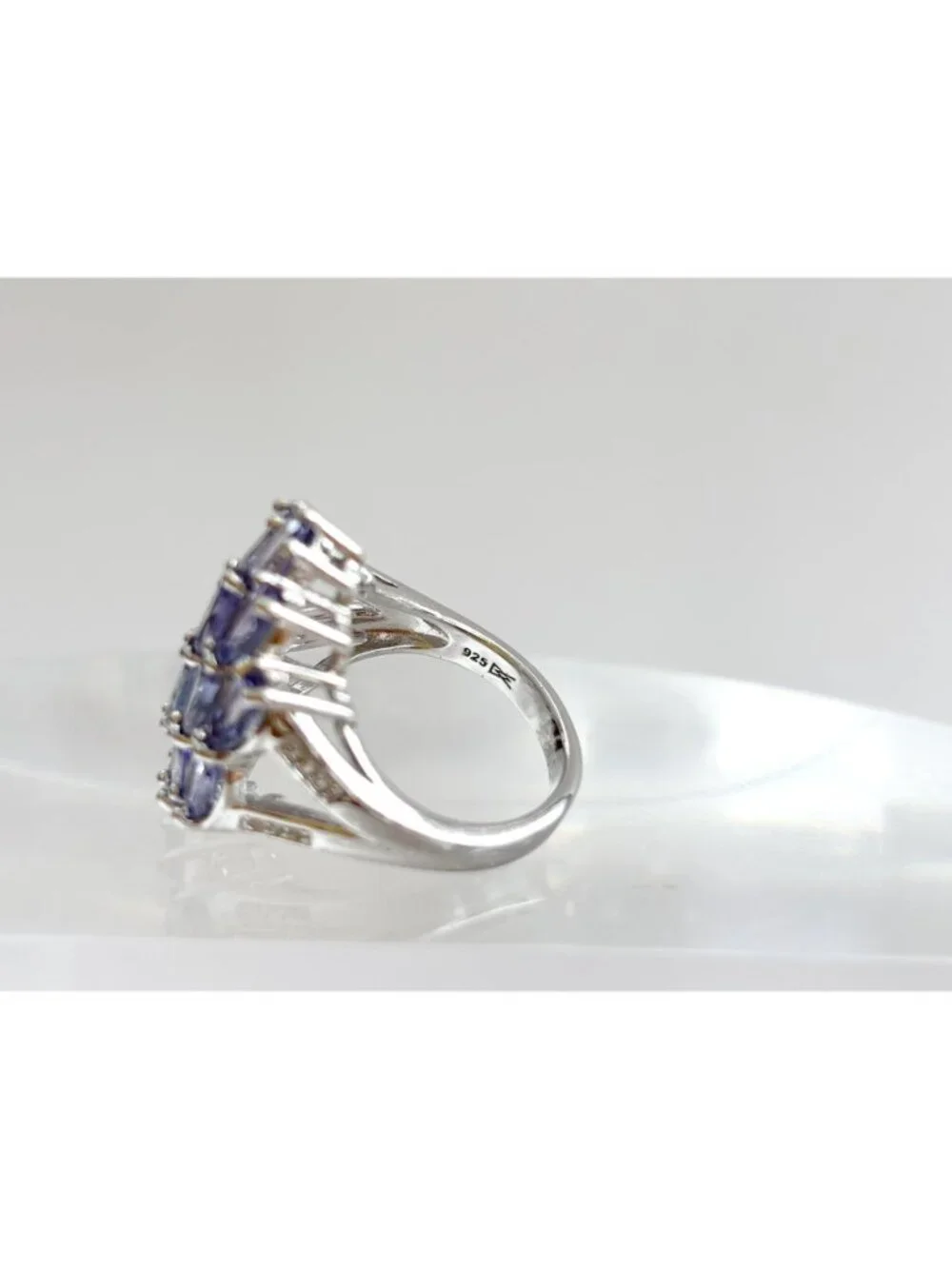 Tanzanite Gemstone Cluster Blooming Floral Sterling Silver 925 Vintage Ring sz 7
